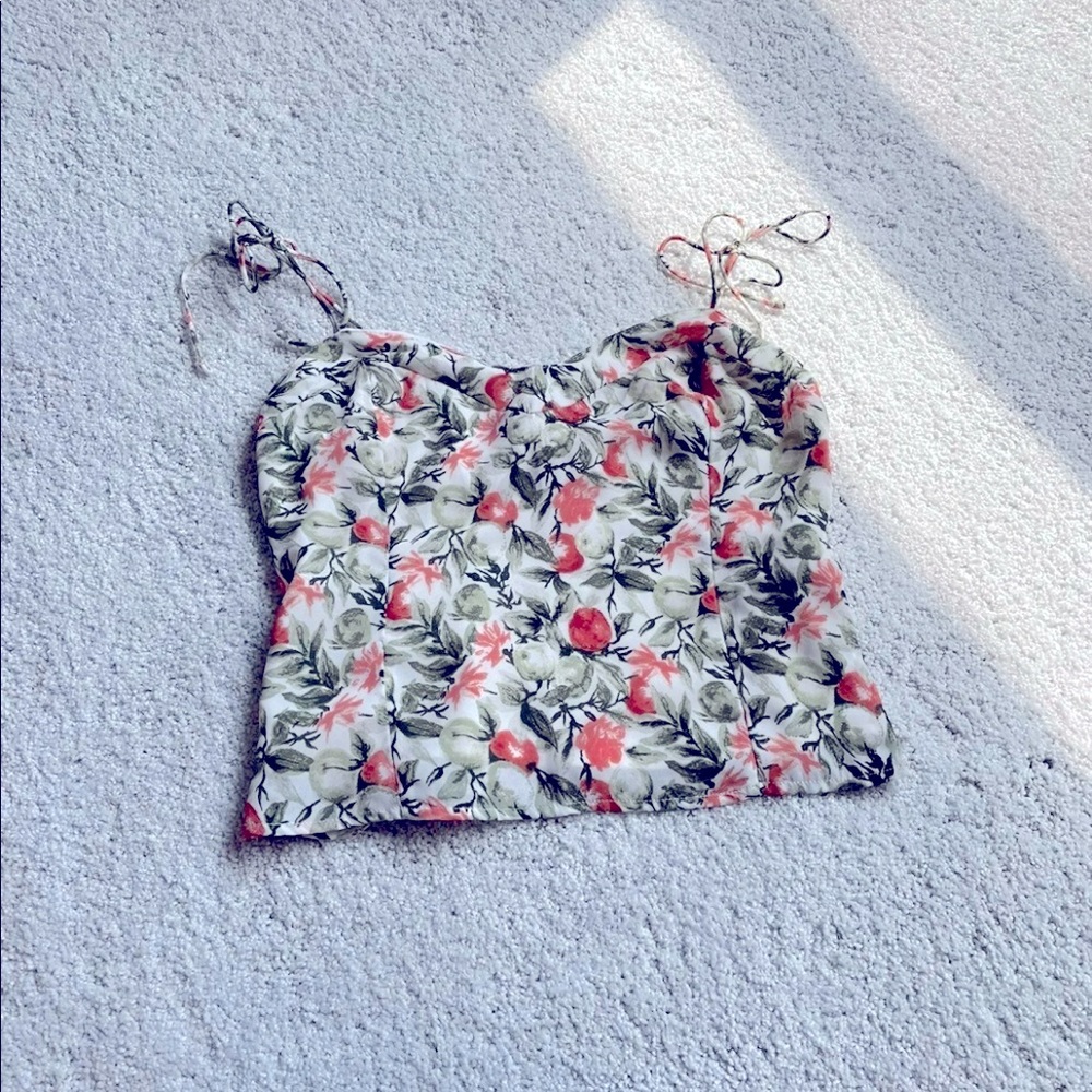 Green orange white Abercrombie tank top blouse tie bow straps fruit on the vine